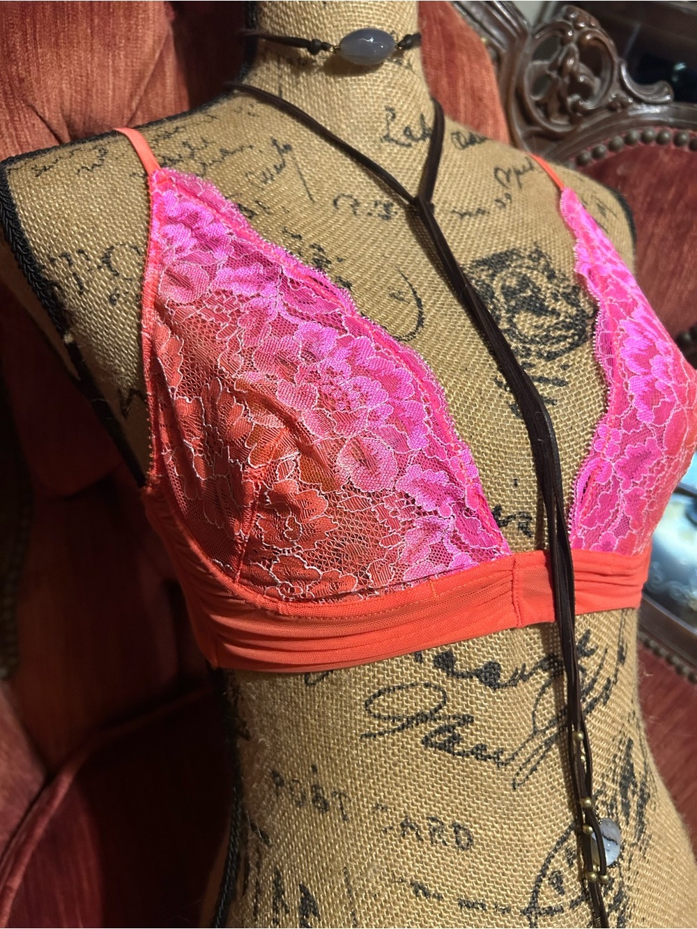 Free People Lace Bralette in Hot Pink and Coral